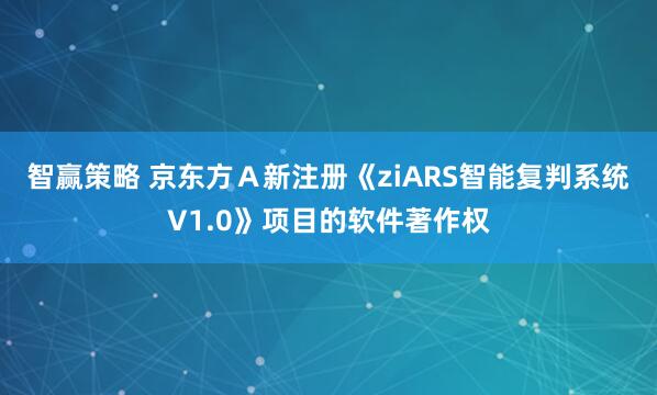 智赢策略 京东方Ａ新注册《ziARS智能复判系统V1.0》项目的软件著作权